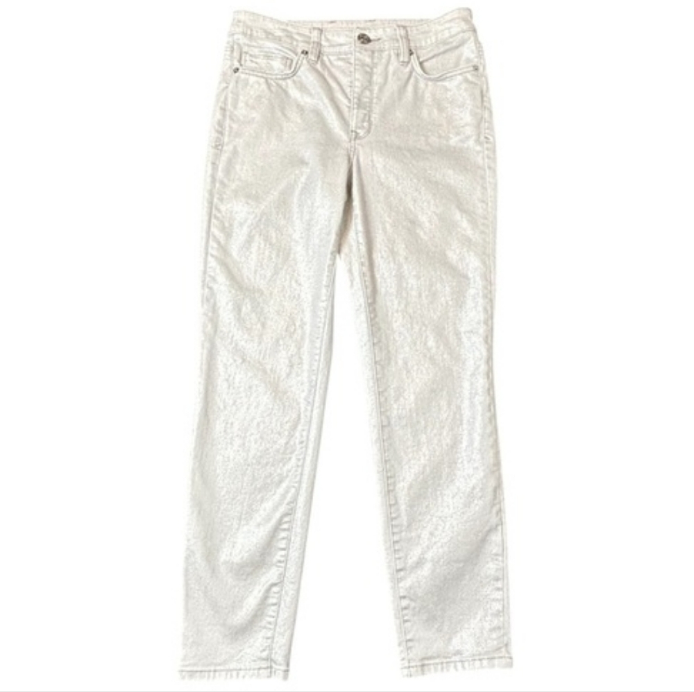 Tommy Bahama Metallic Denim High Rise Stretch Ankle White Sz 10/28 NWOT